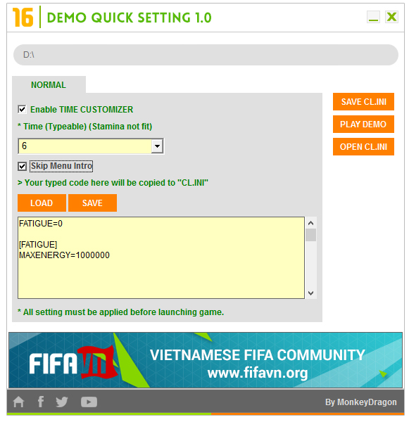 FIFA 16 Demo Quick Setting